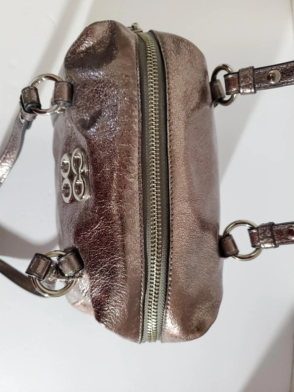 Metallic Bronze Leather Satchel Handbag